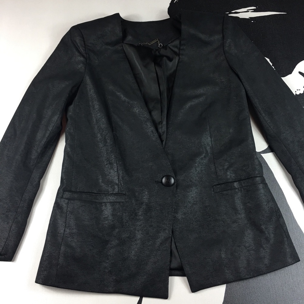 CAPULET Womens Black Faux Leather Blazer Jacket